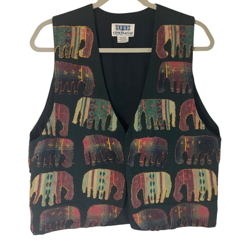 Vintage Soho Compagnie Sz Small Sleeveless Elephant Vest Cotton Patchwork Boho